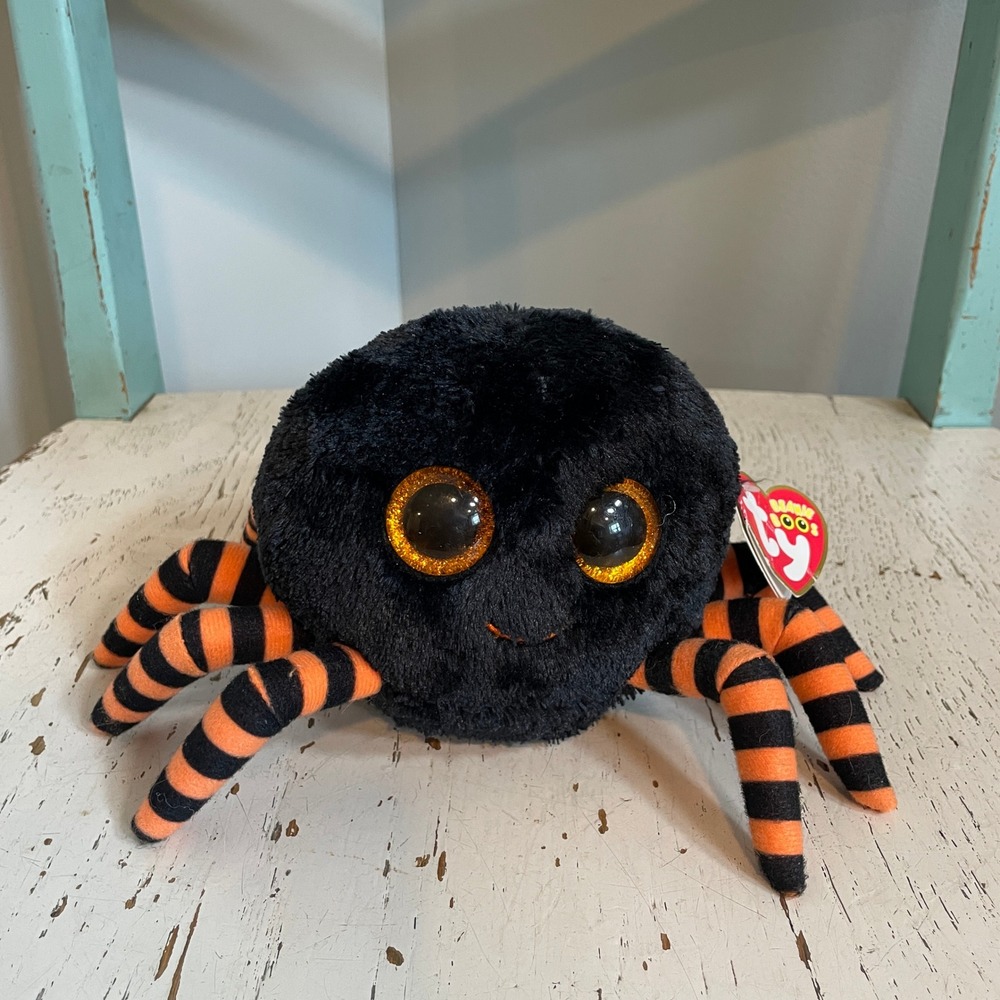 Ty Beanie Boos Crawly Spider Plush Black Orange Striped Halloween Toy 2014